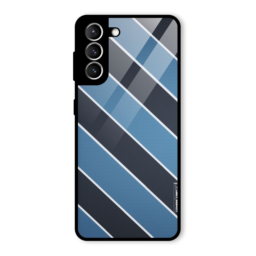 Blue Black Stripes Glass Back Case for Galaxy S21 5G