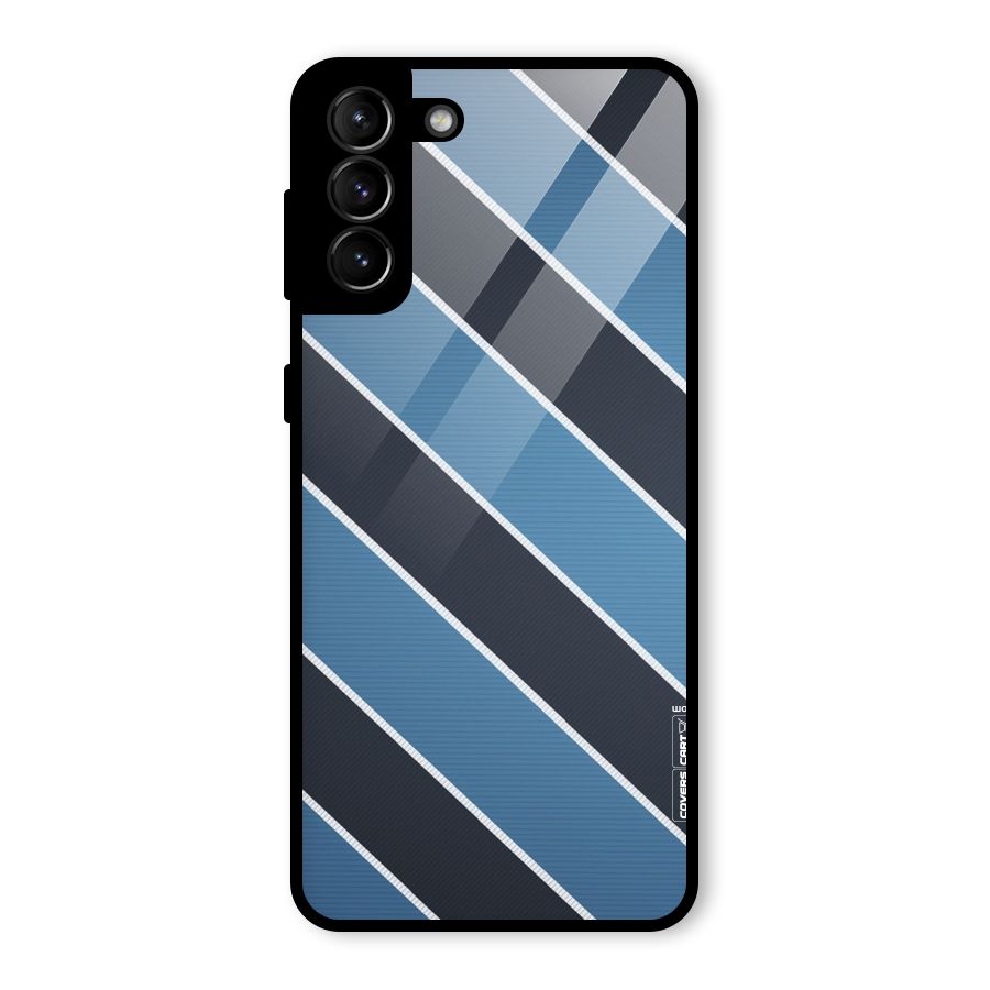 Blue Black Stripes Glass Back Case for Galaxy S21 Plus