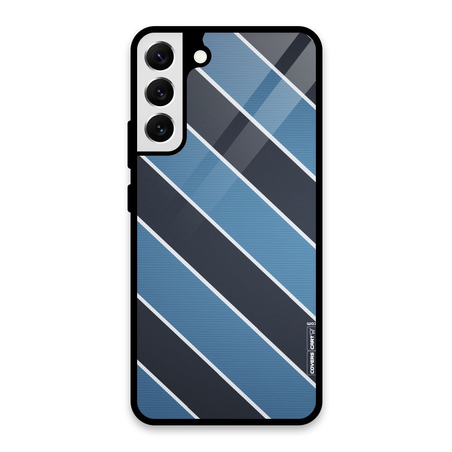 Blue Black Stripes Glass Back Case for Galaxy S22 Plus 5G