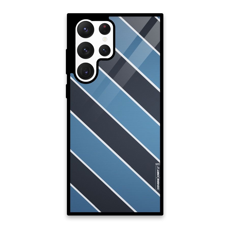 Blue Black Stripes Glass Back Case for Galaxy S22 Ultra 5G
