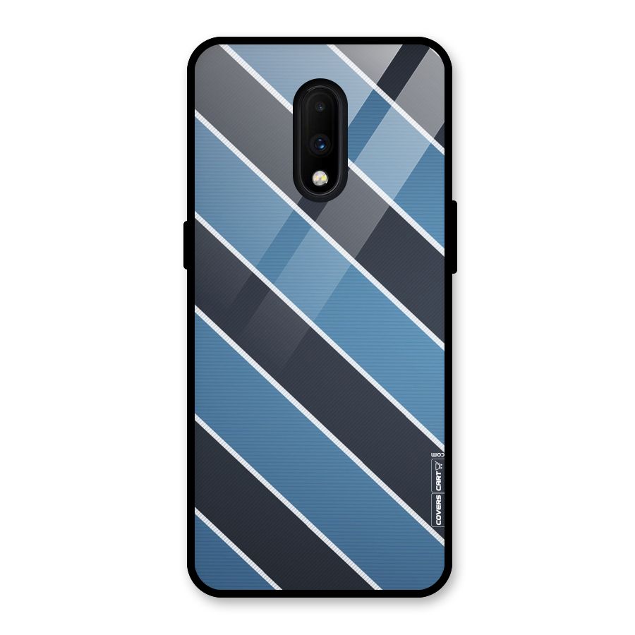 Blue Black Stripes Glass Back Case for OnePlus 7