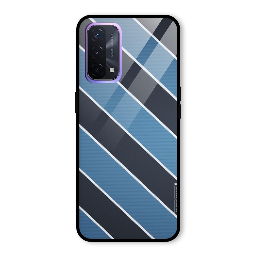 Blue Black Stripes Glass Back Case for Oppo A74 5G