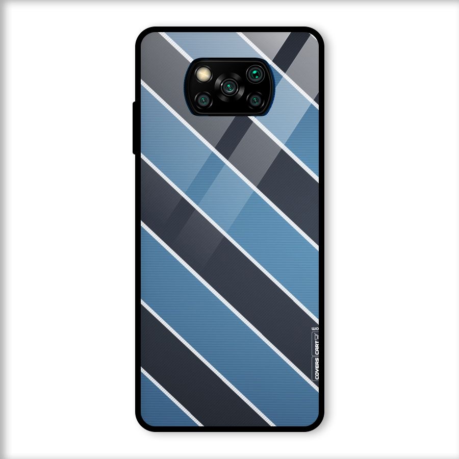 Blue Black Stripes Glass Back Case for Poco X3
