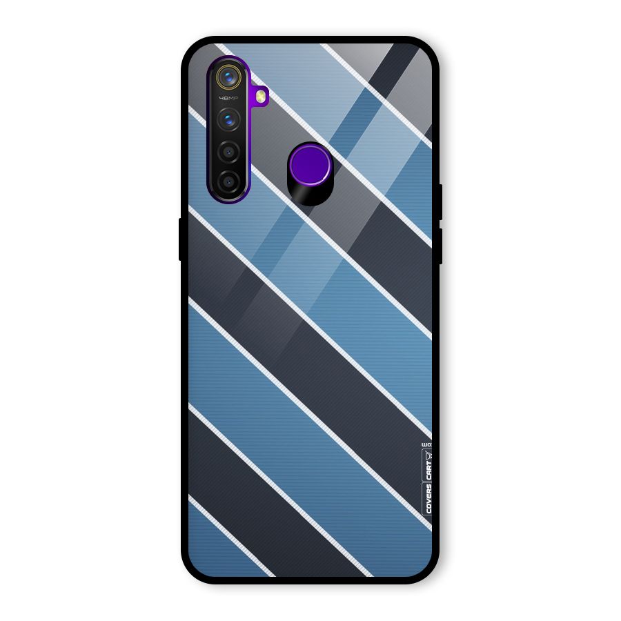 Blue Black Stripes Glass Back Case for Realme 5 Pro