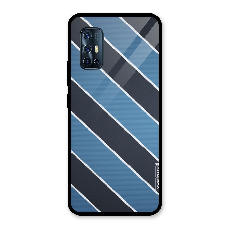 Blue Black Stripes Glass Back Case for Vivo V17