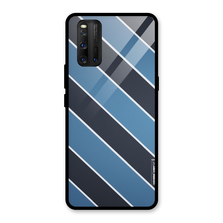 Blue Black Stripes Glass Back Case for Vivo iQOO 3