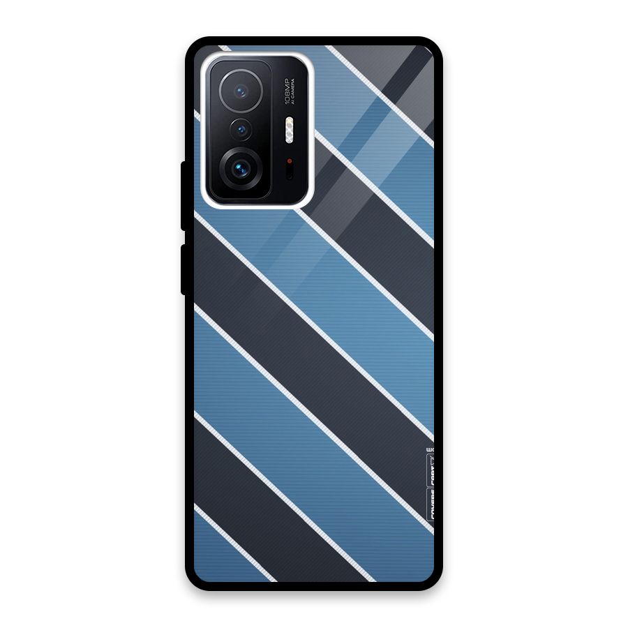 Blue Black Stripes Glass Back Case for Xiaomi 11T Pro