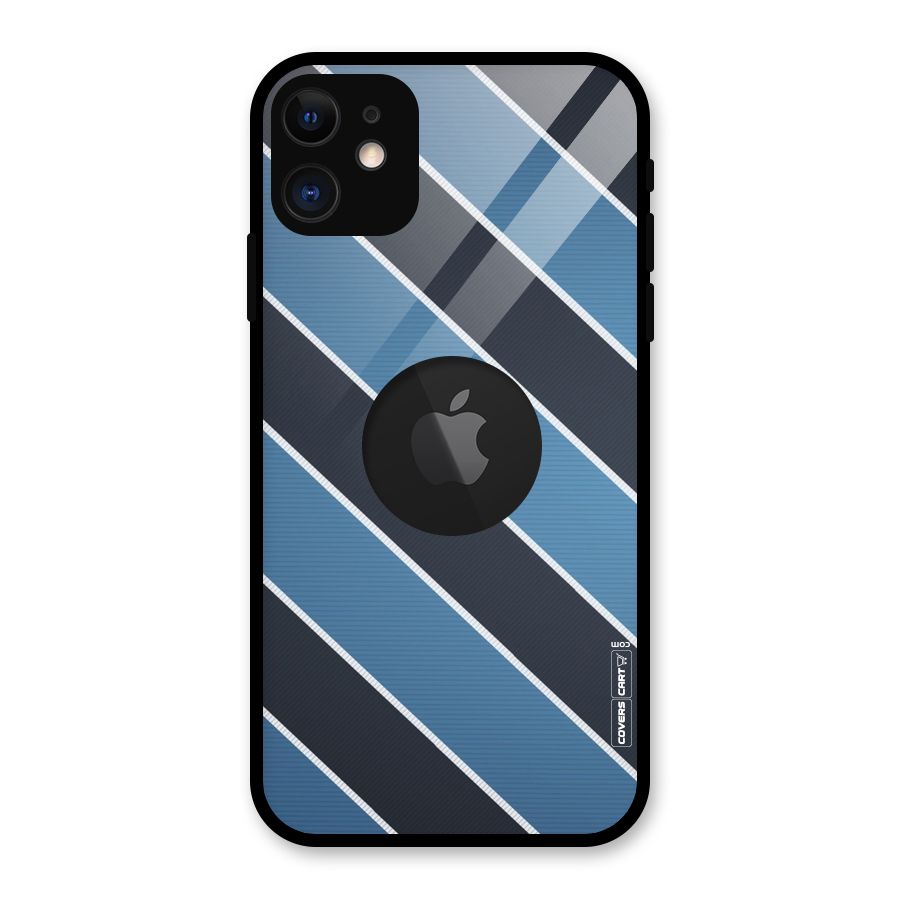 Blue Black Stripes Glass Back Case for iPhone 11 Logo Cut