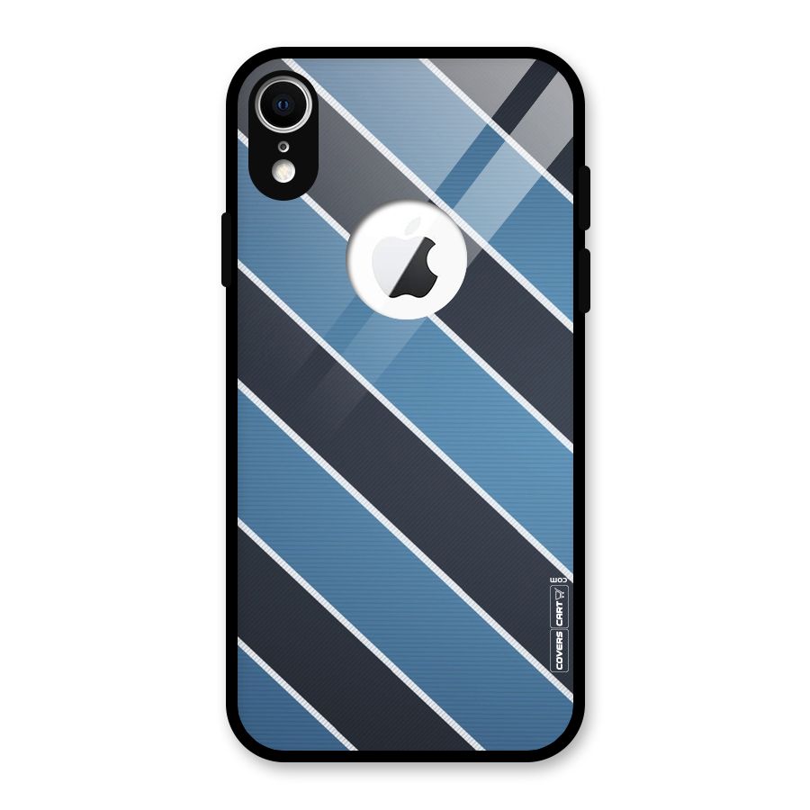 Blue Black Stripes Glass Back Case for iPhone XR Logo Cut