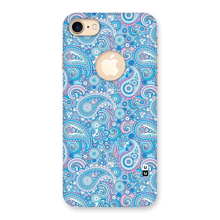 Blue Block Pattern Back Case for iPhone 7 Logo Cut