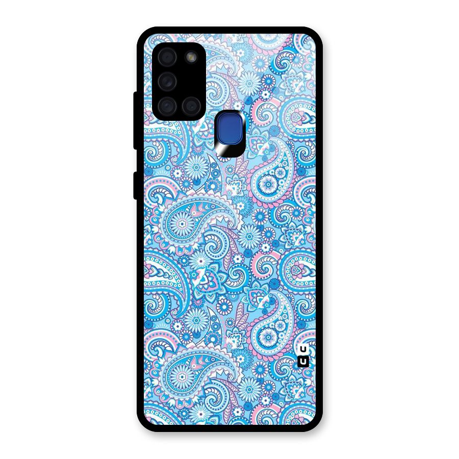 Blue Block Pattern Glass Back Case for Galaxy A21s