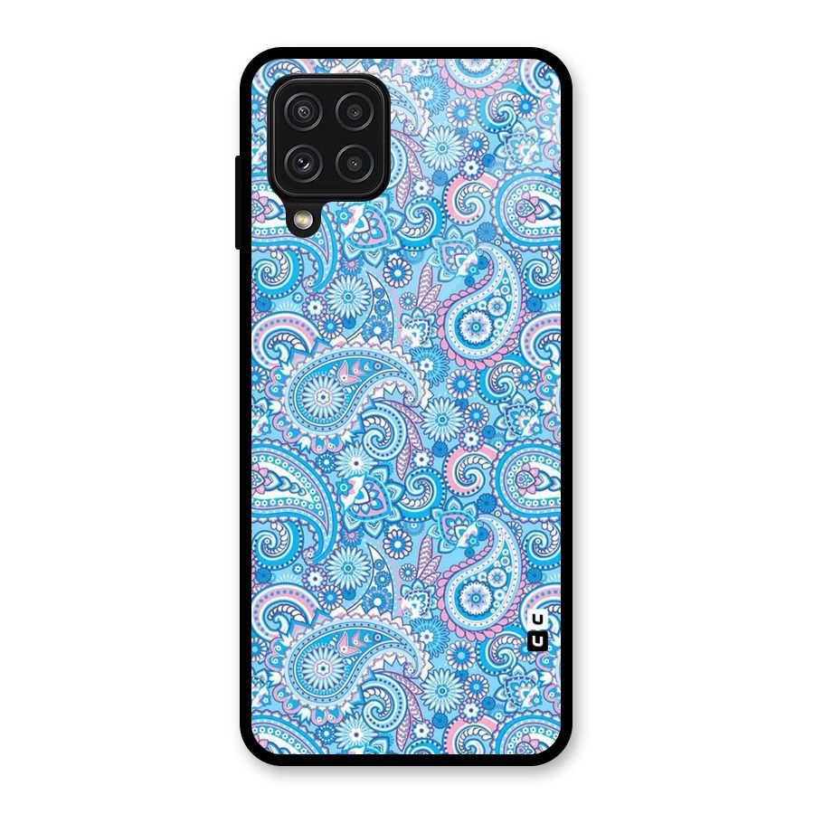 Blue Block Pattern Glass Back Case for Galaxy A22 4G