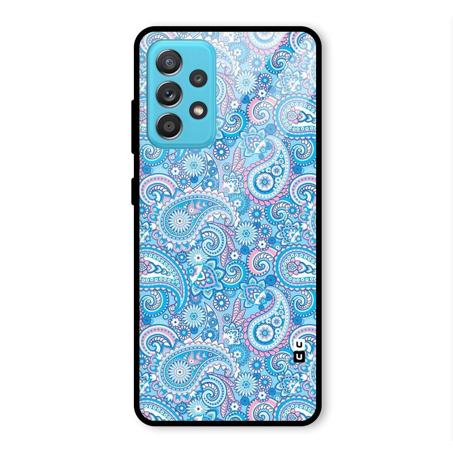 Blue Block Pattern Glass Back Case for Galaxy A52s 5G