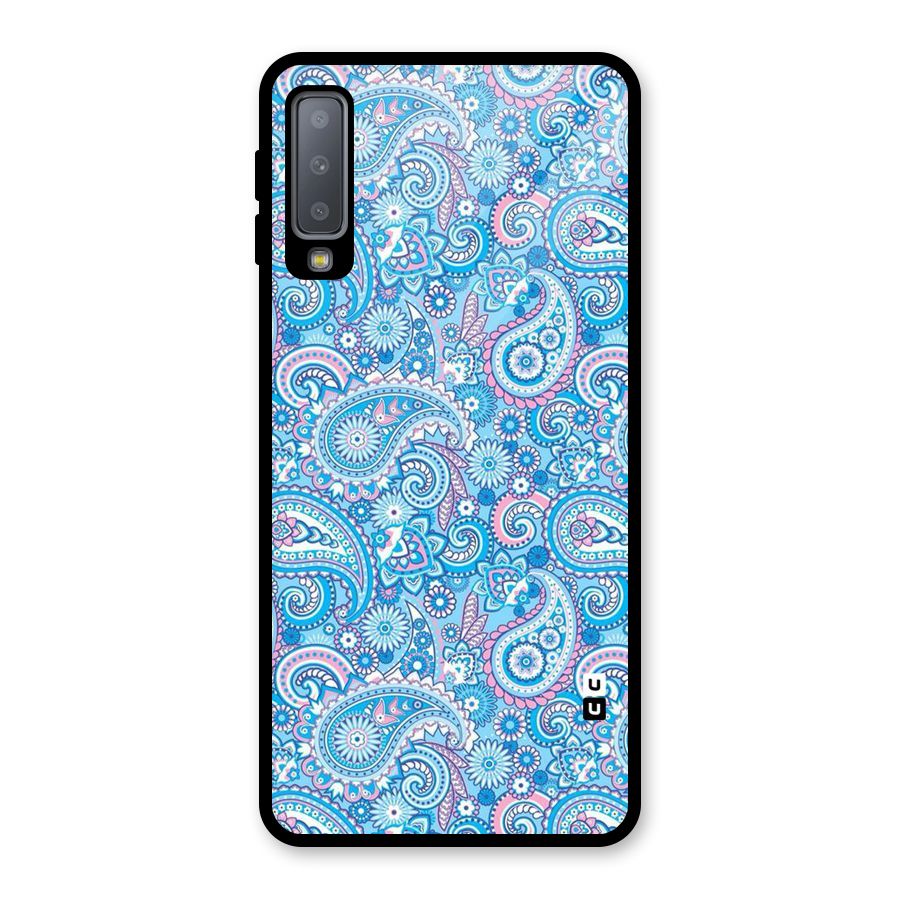 Blue Block Pattern Glass Back Case for Galaxy A7 (2018)