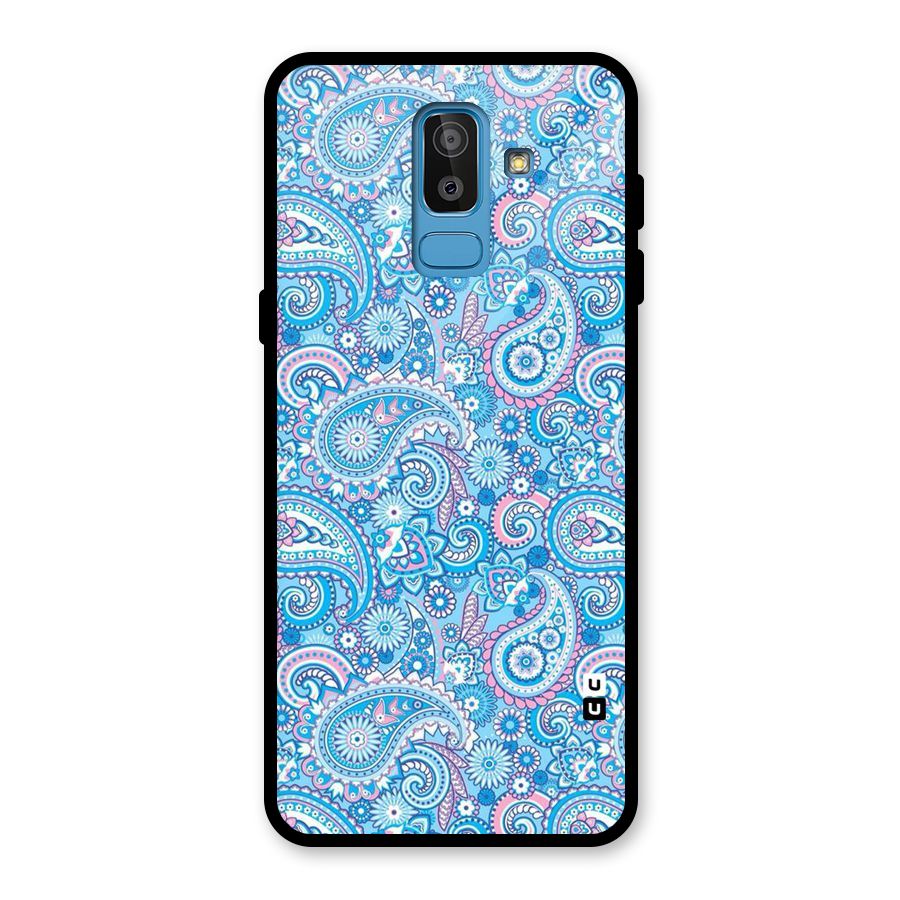 Blue Block Pattern Glass Back Case for Galaxy J8