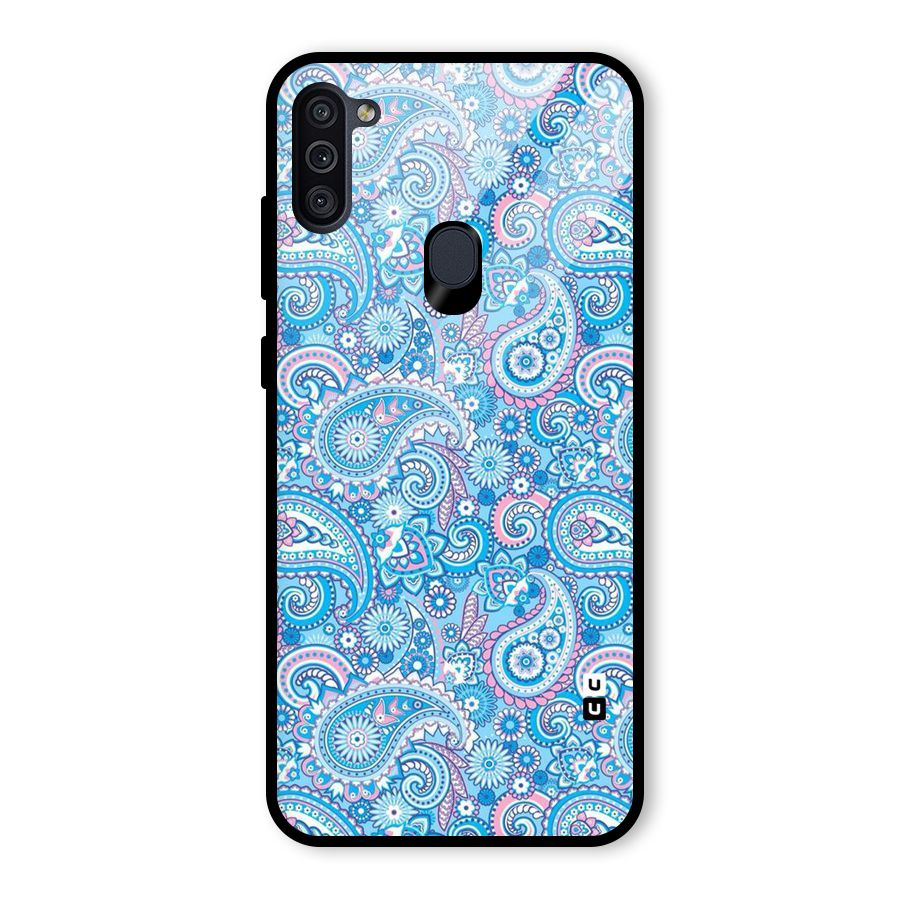 Blue Block Pattern Glass Back Case for Galaxy M11