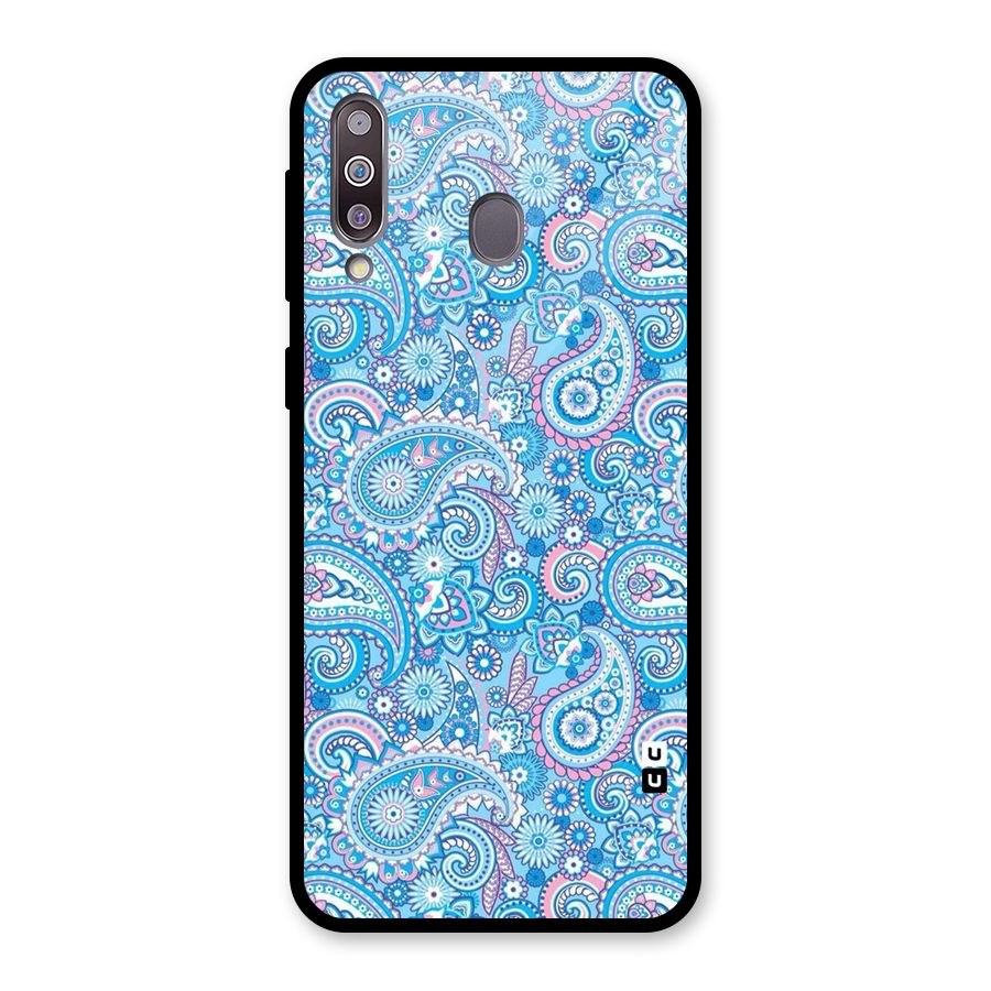 Blue Block Pattern Glass Back Case for Galaxy M30
