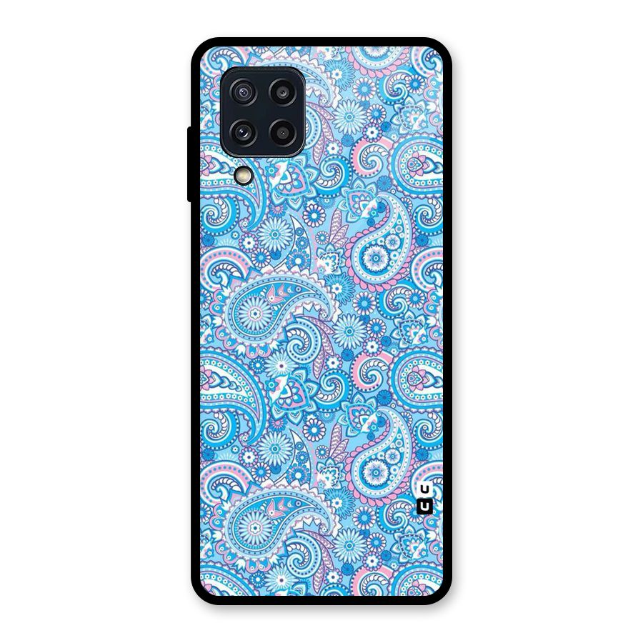 Blue Block Pattern Glass Back Case for Galaxy M32