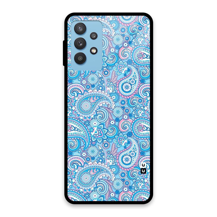 Blue Block Pattern Glass Back Case for Galaxy M32 5G