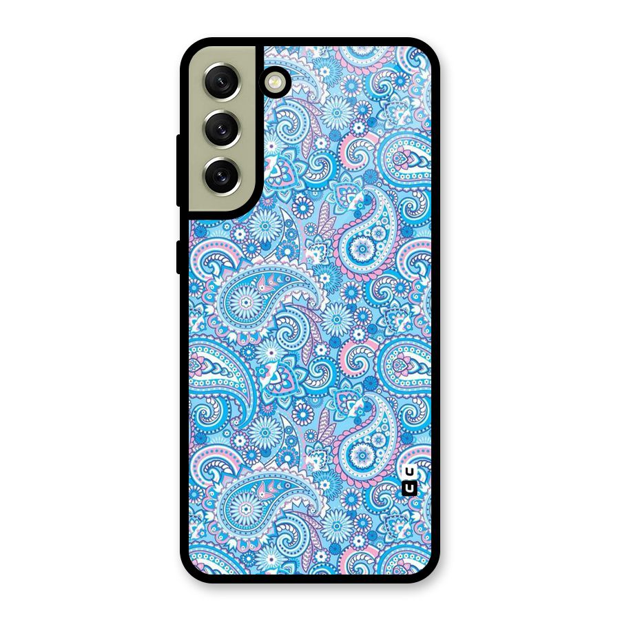 Blue Block Pattern Glass Back Case for Galaxy S21 FE 5G