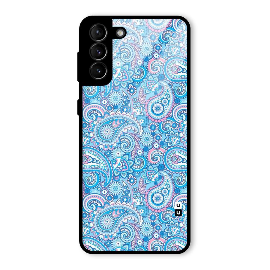 Blue Block Pattern Glass Back Case for Galaxy S21 Plus