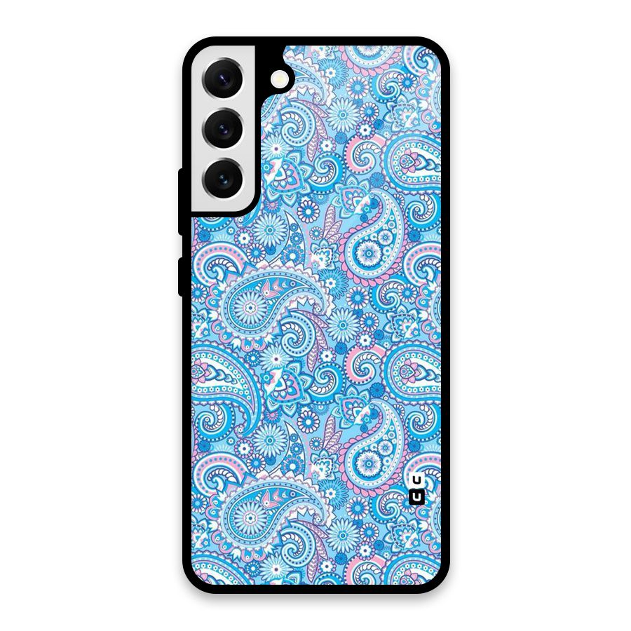 Blue Block Pattern Glass Back Case for Galaxy S22 Plus 5G