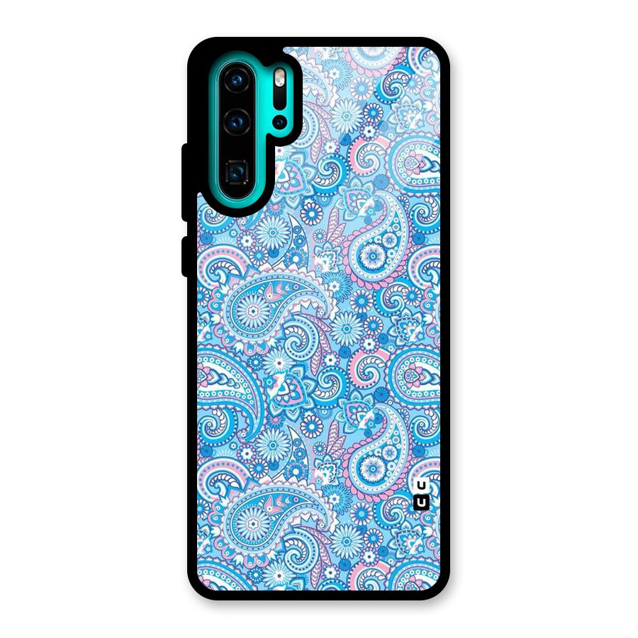 Blue Block Pattern Glass Back Case for Huawei P30 Pro