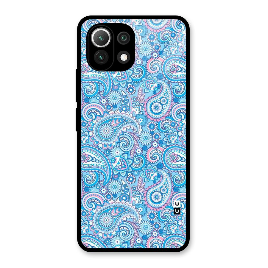 Blue Block Pattern Glass Back Case for Mi 11 Lite