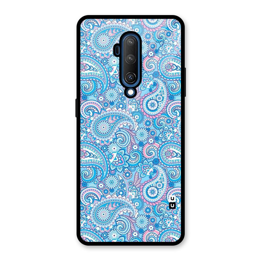 Blue Block Pattern Glass Back Case for OnePlus 7T Pro