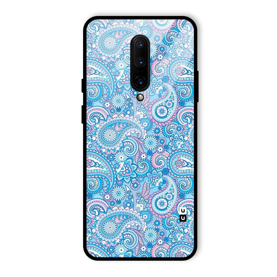 Blue Block Pattern Glass Back Case for OnePlus 7 Pro