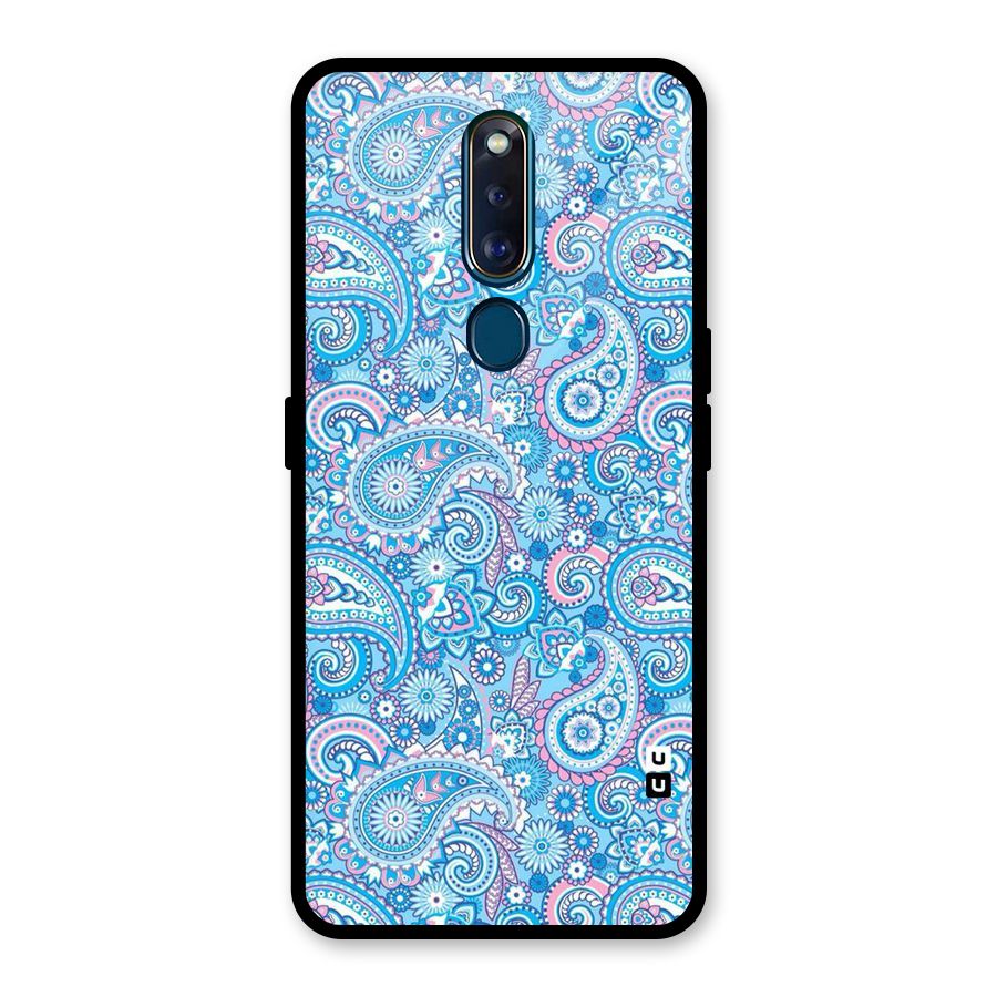 Blue Block Pattern Glass Back Case for Oppo F11 Pro