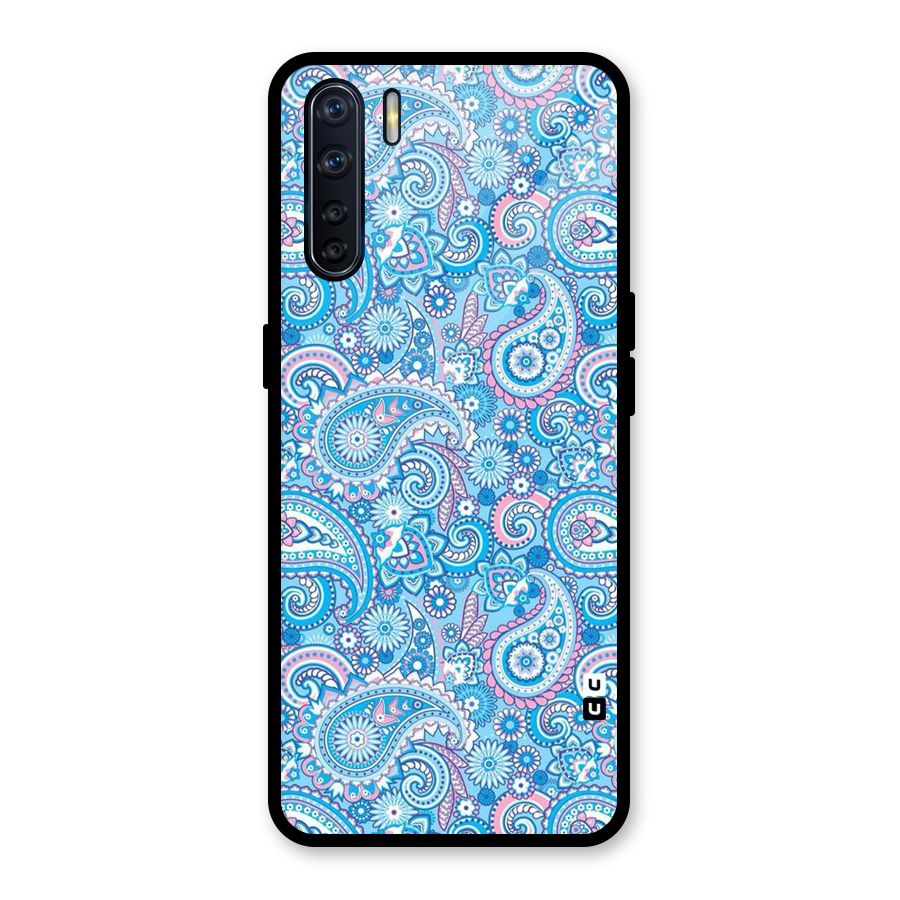 Blue Block Pattern Glass Back Case for Oppo F15
