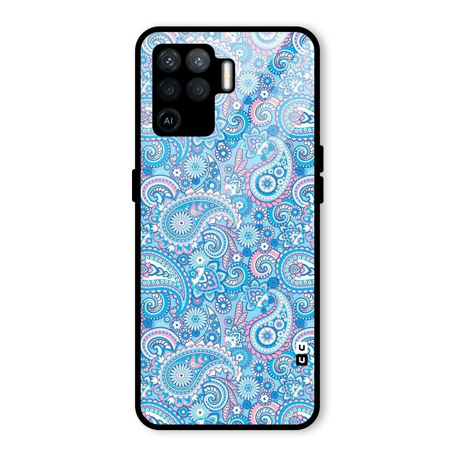Blue Block Pattern Glass Back Case for Oppo F19 Pro
