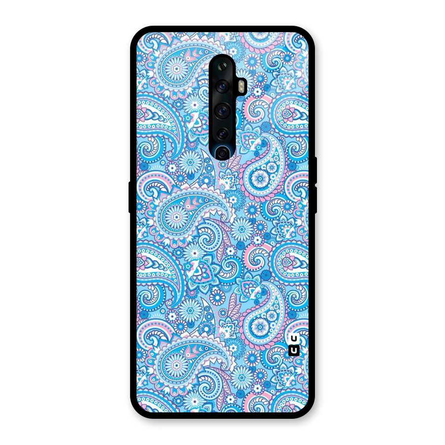Blue Block Pattern Glass Back Case for Oppo Reno2 Z