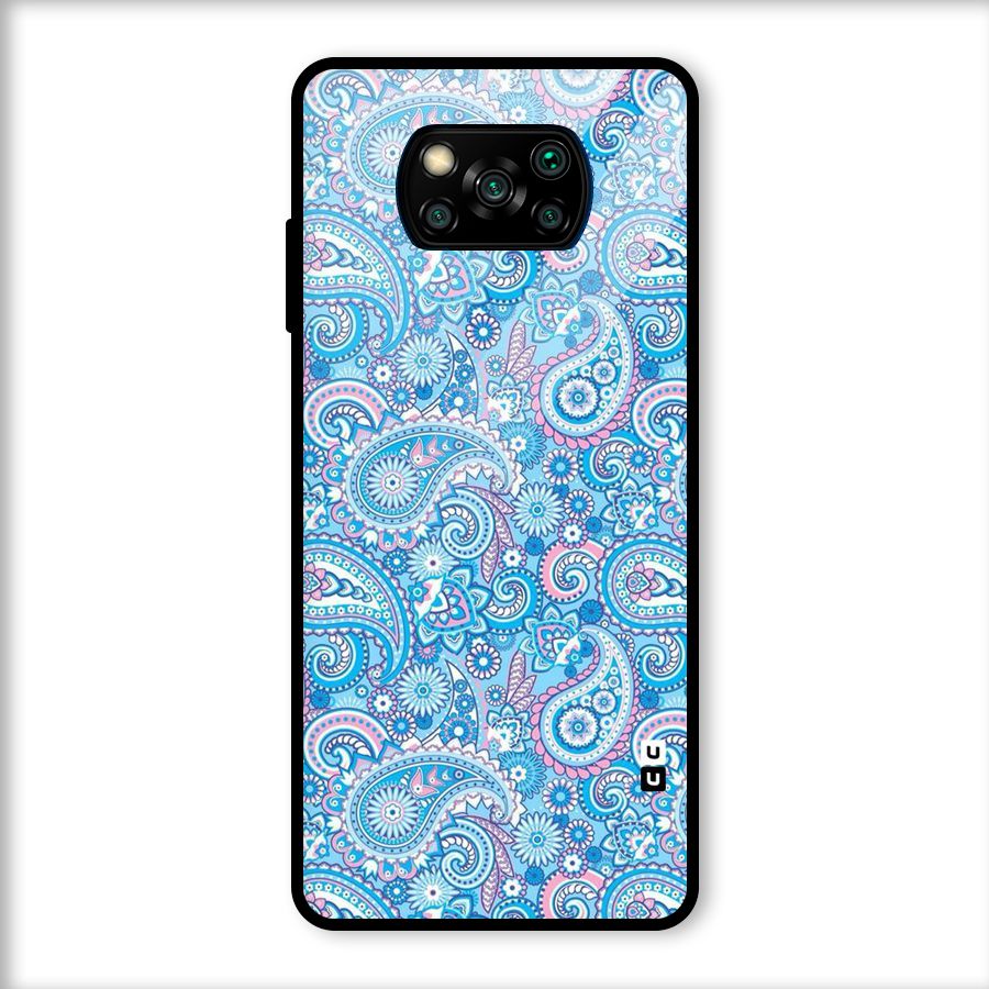 Blue Block Pattern Glass Back Case for Poco X3