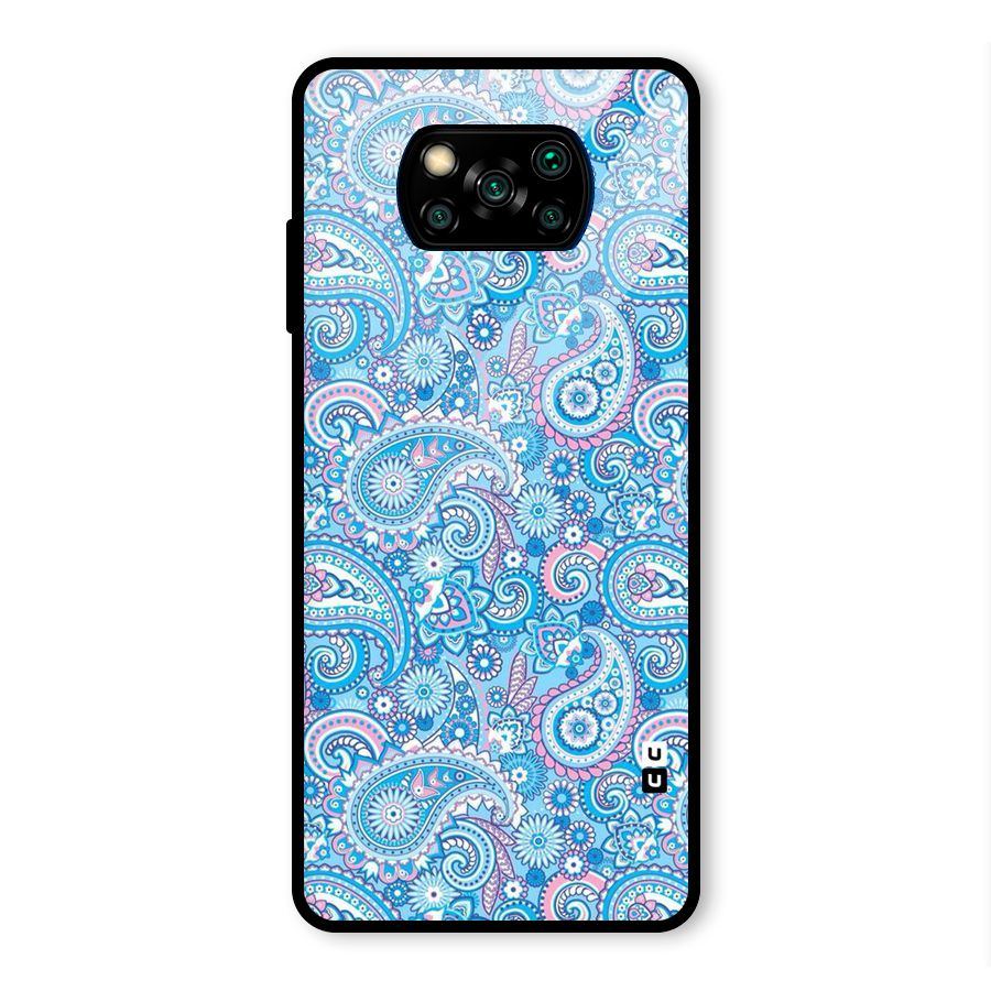 Blue Block Pattern Glass Back Case for Poco X3 Pro
