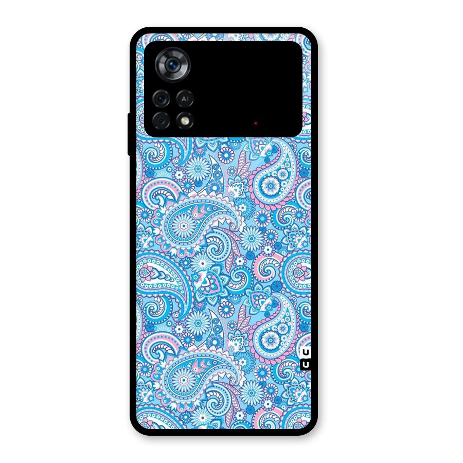 Blue Block Pattern Glass Back Case for Poco X4 Pro 5G
