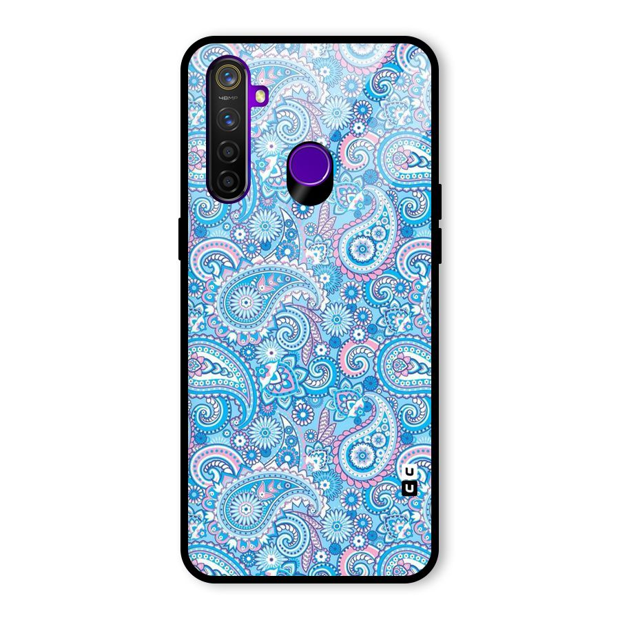 Blue Block Pattern Glass Back Case for Realme 5 Pro