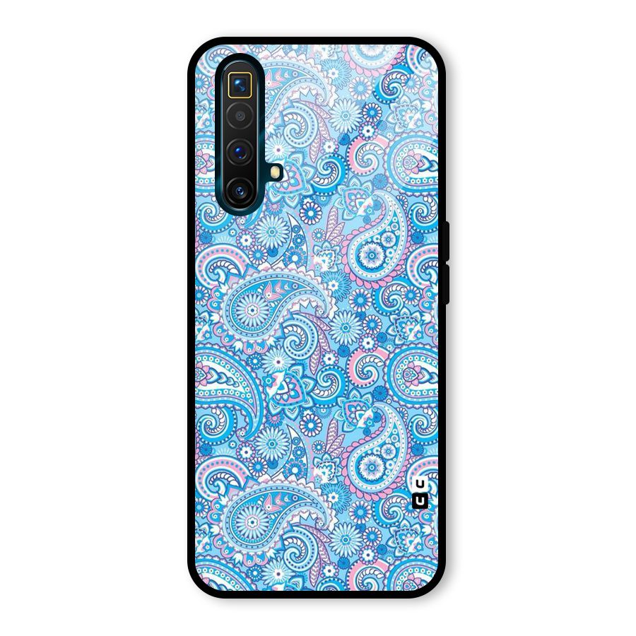Blue Block Pattern Glass Back Case for Realme X3 SuperZoom