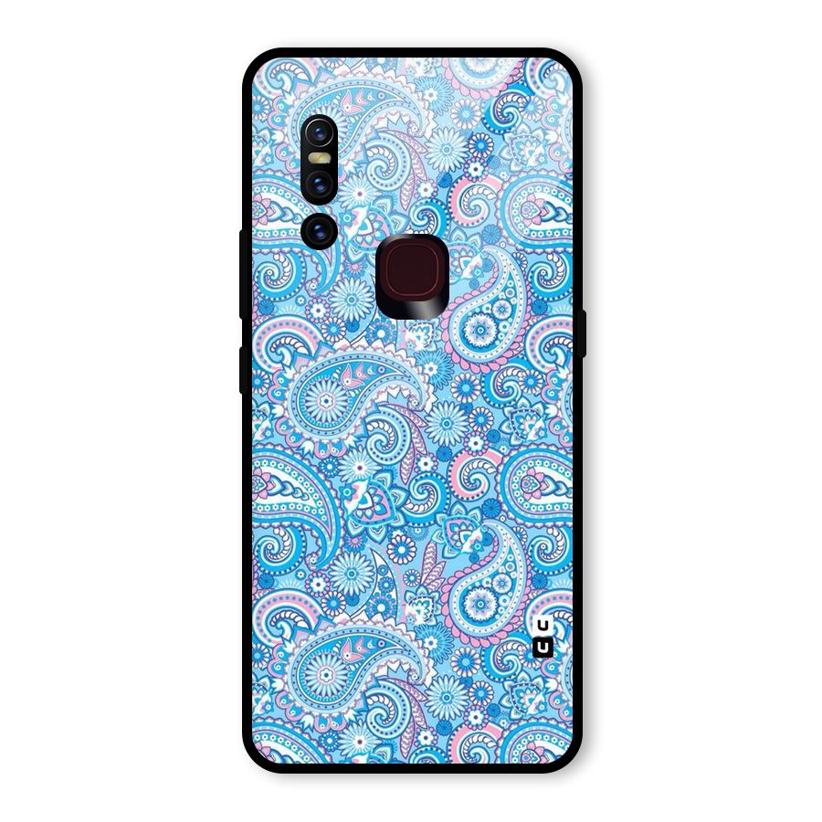 Blue Block Pattern Glass Back Case for Vivo V15
