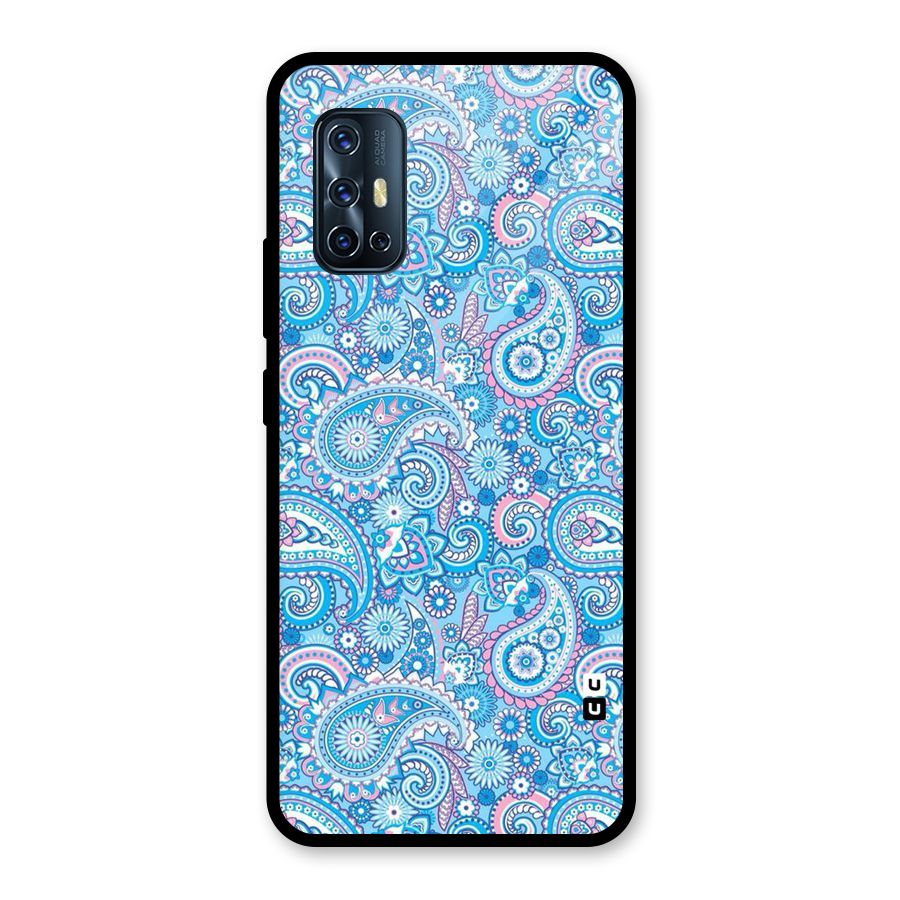 Blue Block Pattern Glass Back Case for Vivo V17