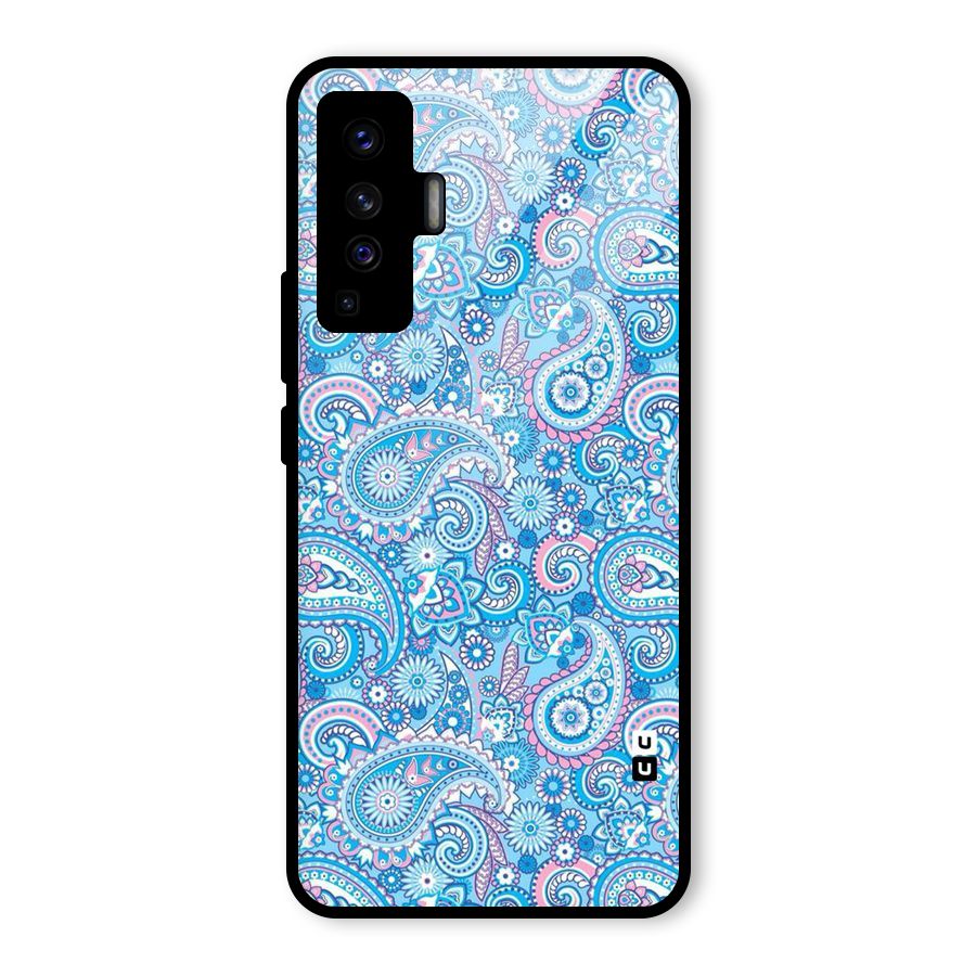Blue Block Pattern Glass Back Case for Vivo X50
