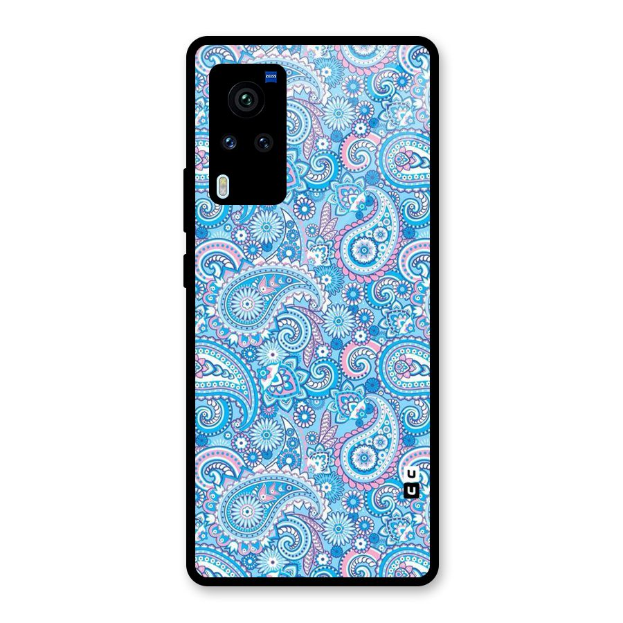 Blue Block Pattern Glass Back Case for Vivo X60 Pro