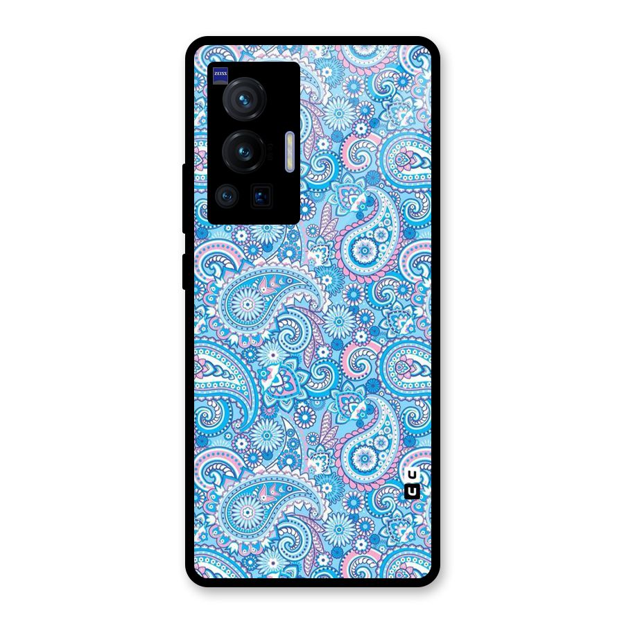 Blue Block Pattern Glass Back Case for Vivo X70 Pro