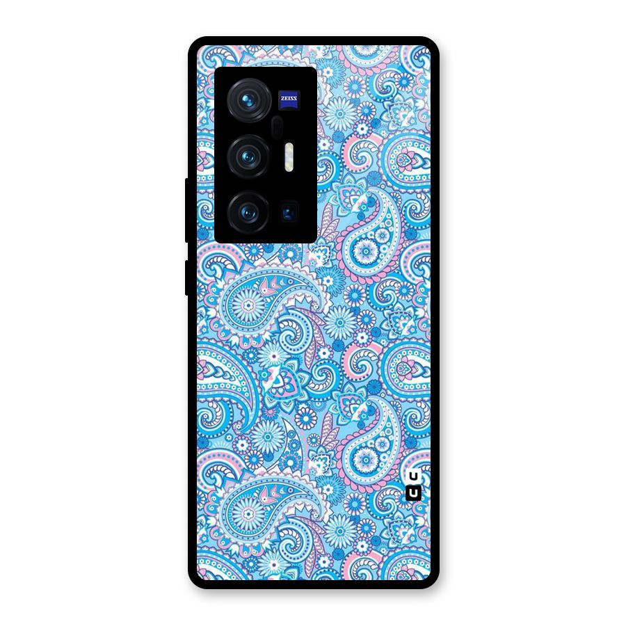 Blue Block Pattern Glass Back Case for Vivo X70 Pro Plus