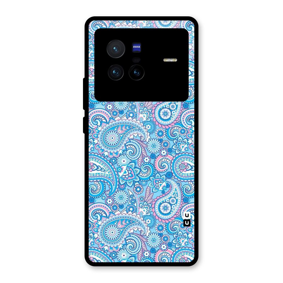 Blue Block Pattern Glass Back Case for Vivo X80
