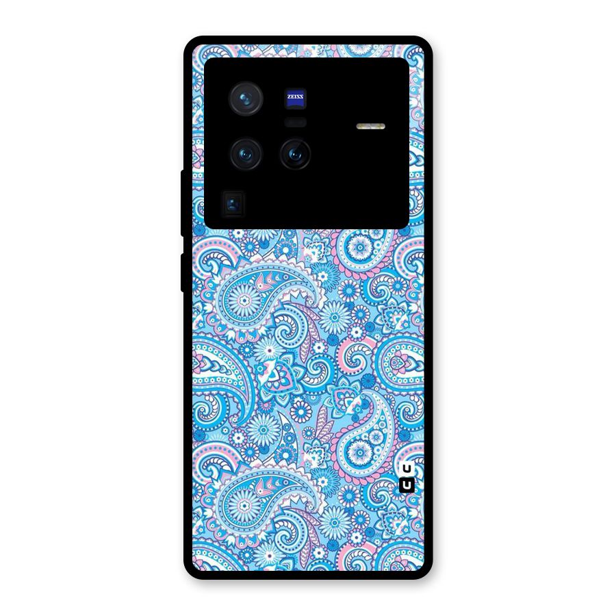 Blue Block Pattern Glass Back Case for Vivo X80 Pro