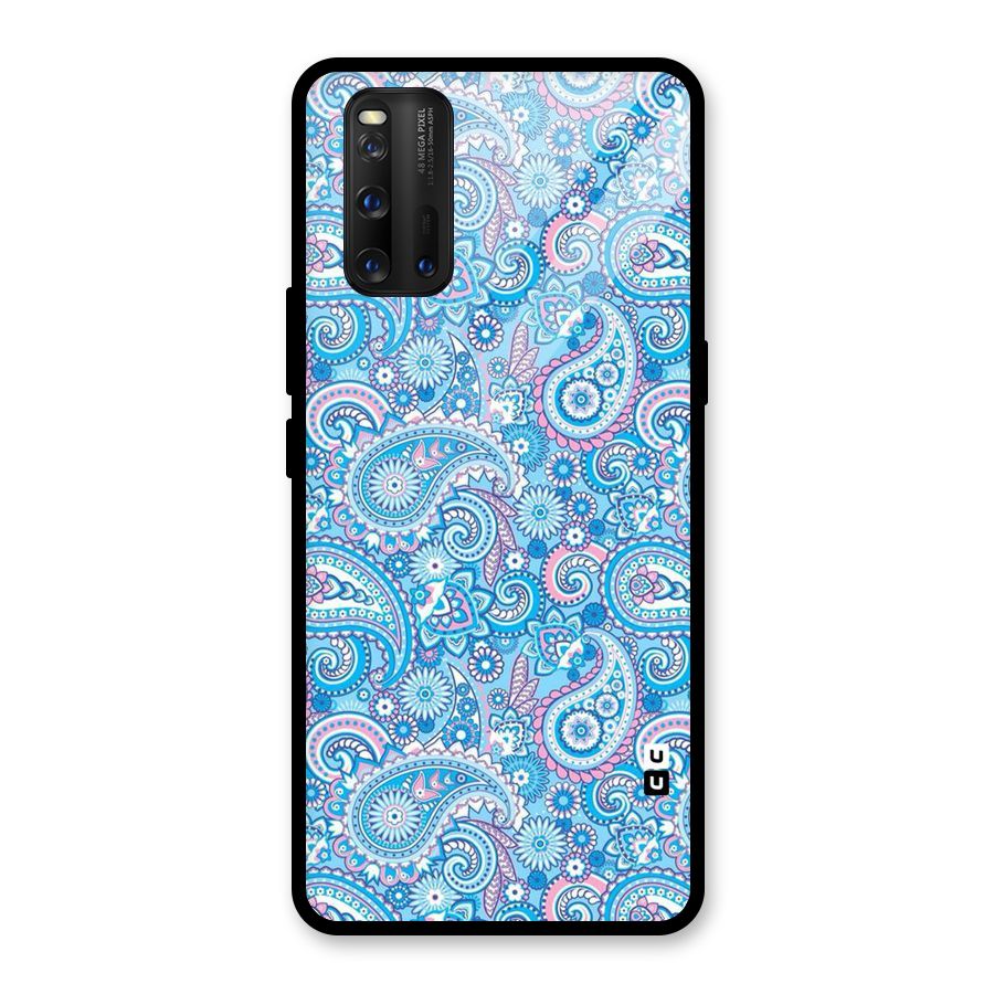 Blue Block Pattern Glass Back Case for Vivo iQOO 3
