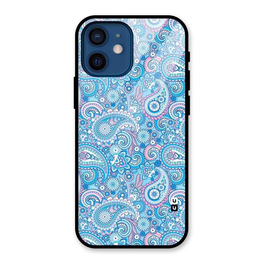 Blue Block Pattern Glass Back Case for iPhone 12 Mini