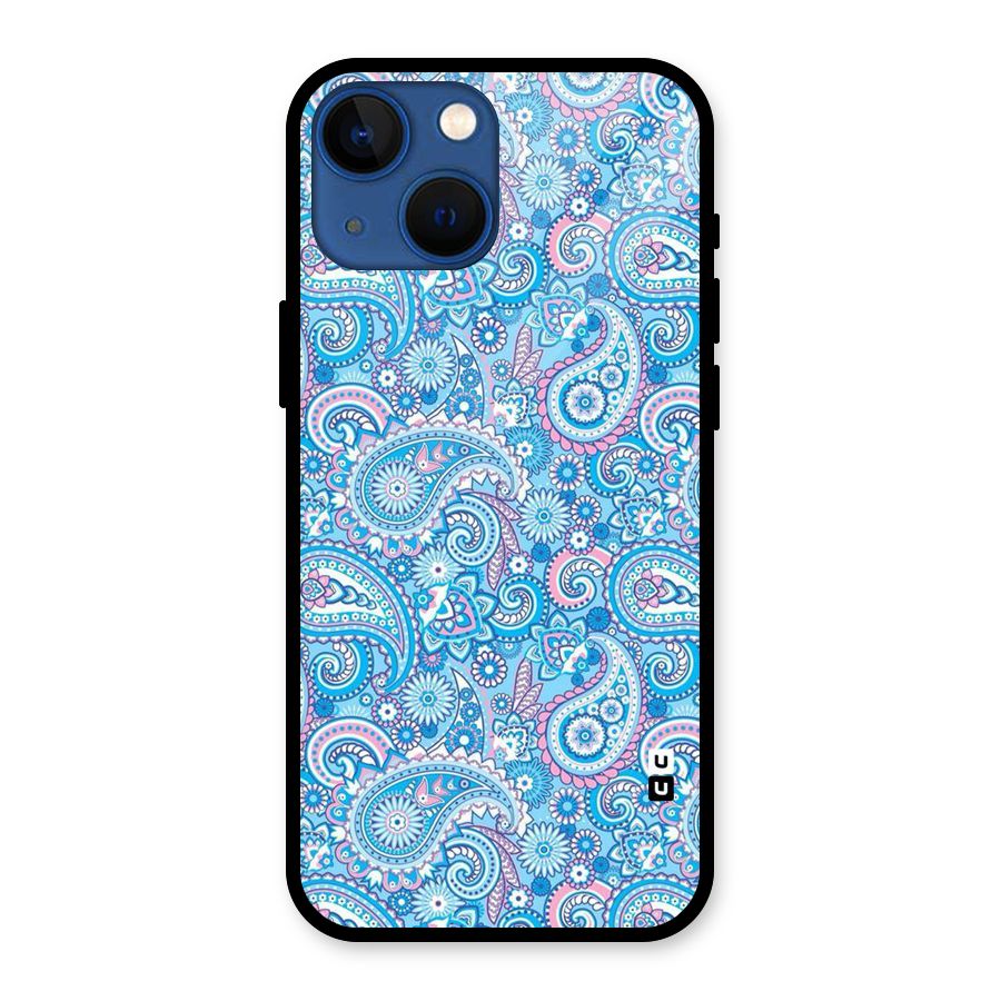 Blue Block Pattern Glass Back Case for iPhone 13 Mini